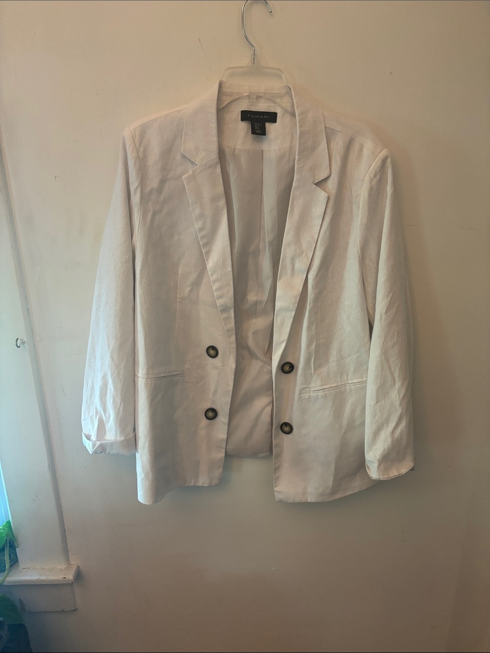 Tahari White Double Breasted Linen Blazer Jacket Size XL Summer Casual